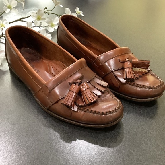 Vintage Cole Haan Brown Rigid Leather Tassel Kiltie Slip On Loafers Unisex USA main image 11